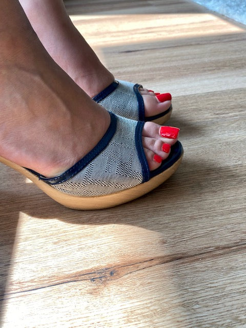 Blue Fendi Zucca Platform Sandals